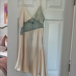 Elegant Zara Cream and Green Lace Slip Dress